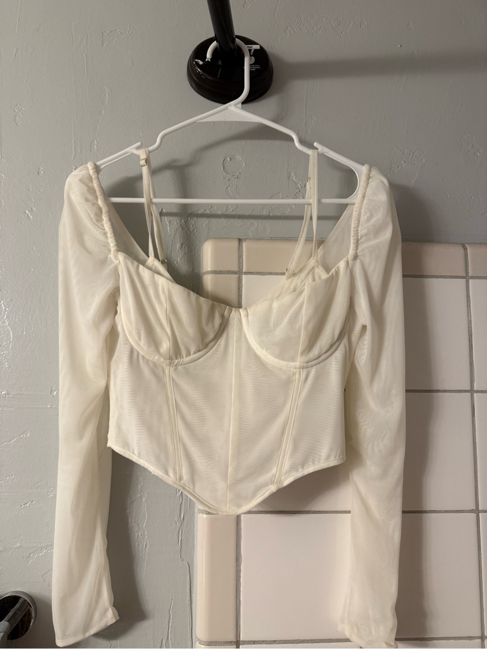 White Fox Ivory Mesh Corset Top with Long Sleeves